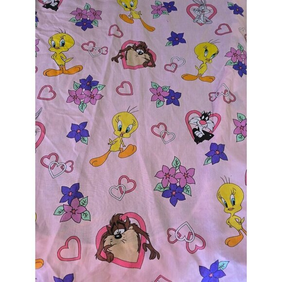 Vintage 90s 1996 Looney Tunes Pink Hearts Valentines Twin Sheet Set Tweety Tasma - Picture 11 of 16